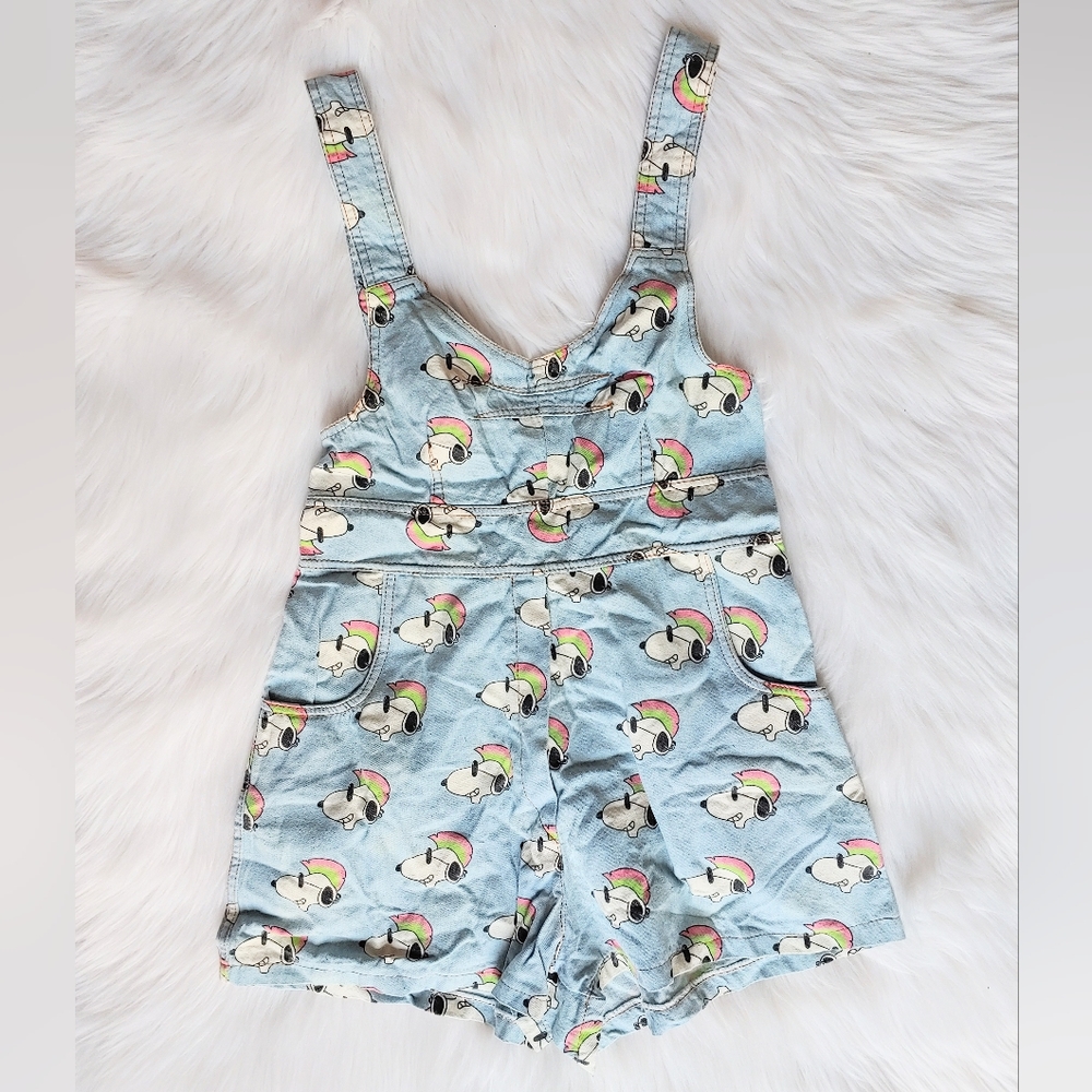 Snoopy Denim Short Overalls, XS